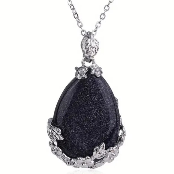 Blue Sandstone Natural Stone Drop Shaped Pendant Necklace Healing Gemstone - Picture 1 of 4